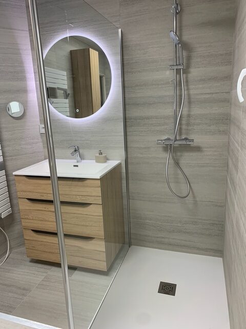 Rénovation salle de bains moderne douche et meuble vasque - Entreprise Smeyers Vienne 38